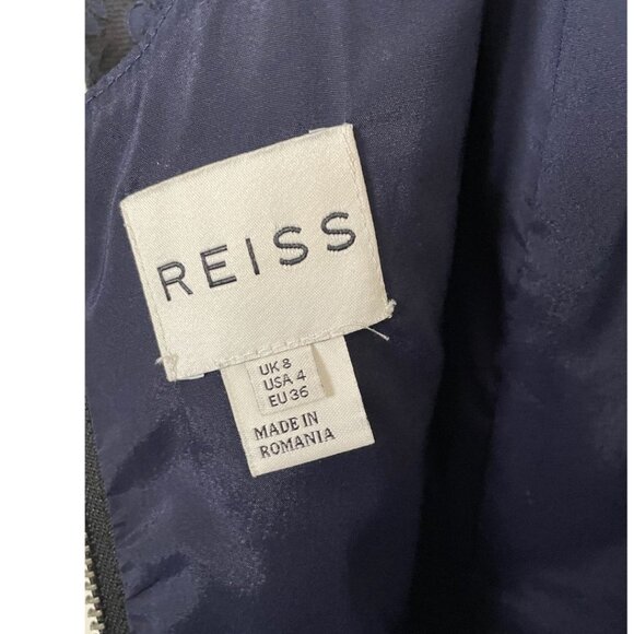 Reiss Natalie Blu Jacquard Mini Dress Sz 4 Fit & Flare Navy Blue Black - Picture 3 of 9